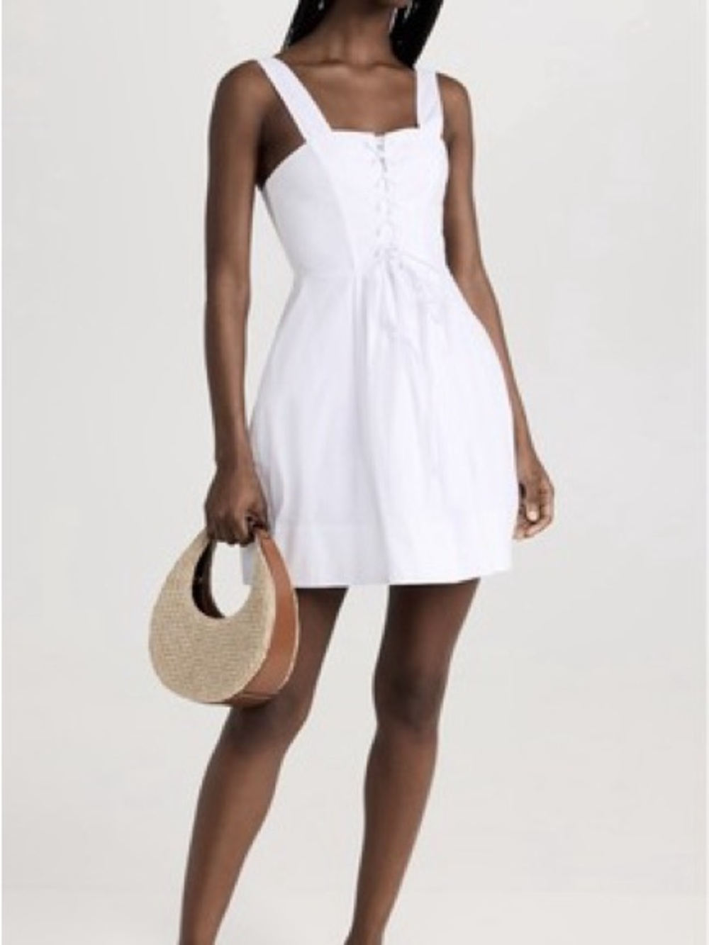 STAUD White Corset-Front Square-Neck Mini Dress- mini Sutton NWT